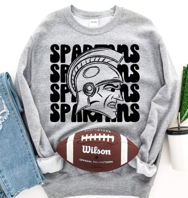 Spartans (4 stacks) stacked black mascot DTF TRANSFER