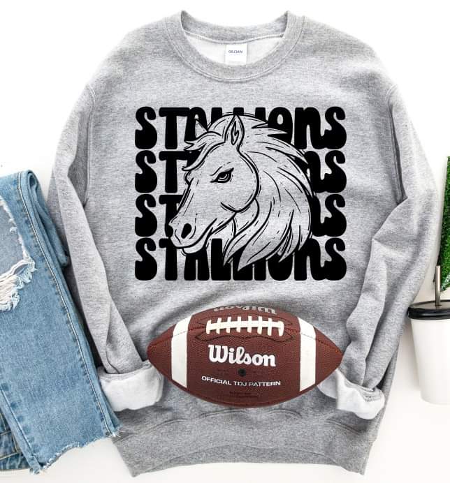 Stallions (4 stacks) stacked black mascot DTF TRANSFER