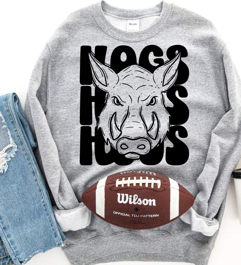 Hogs (3 stacks) stacked black mascot DTF TRANSFER
