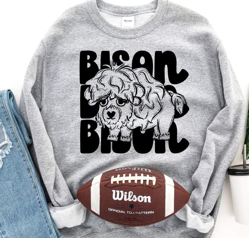 Bison (3 stacks) stacked black mascot DTF TRANSFER