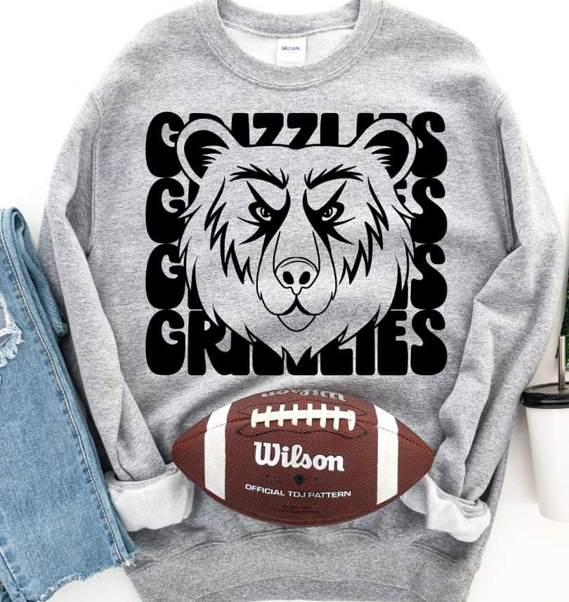 Grizzlies (4 stacks) stacked black mascot DTF TRANSFER