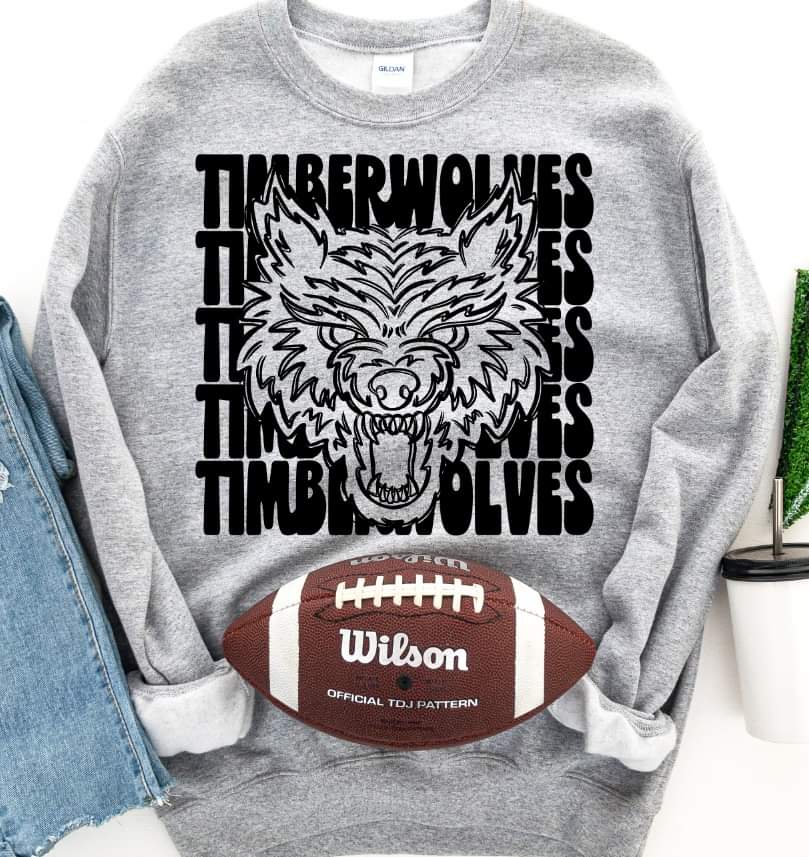 Timberwolves (5 stacks) stacked black mascot DTF TRANSFER