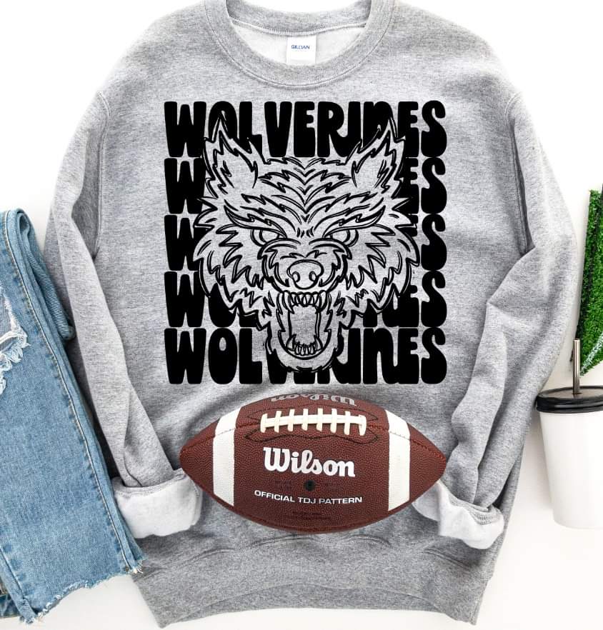 Walverines (5 stacks) stacked black mascot DTF TRANSFER