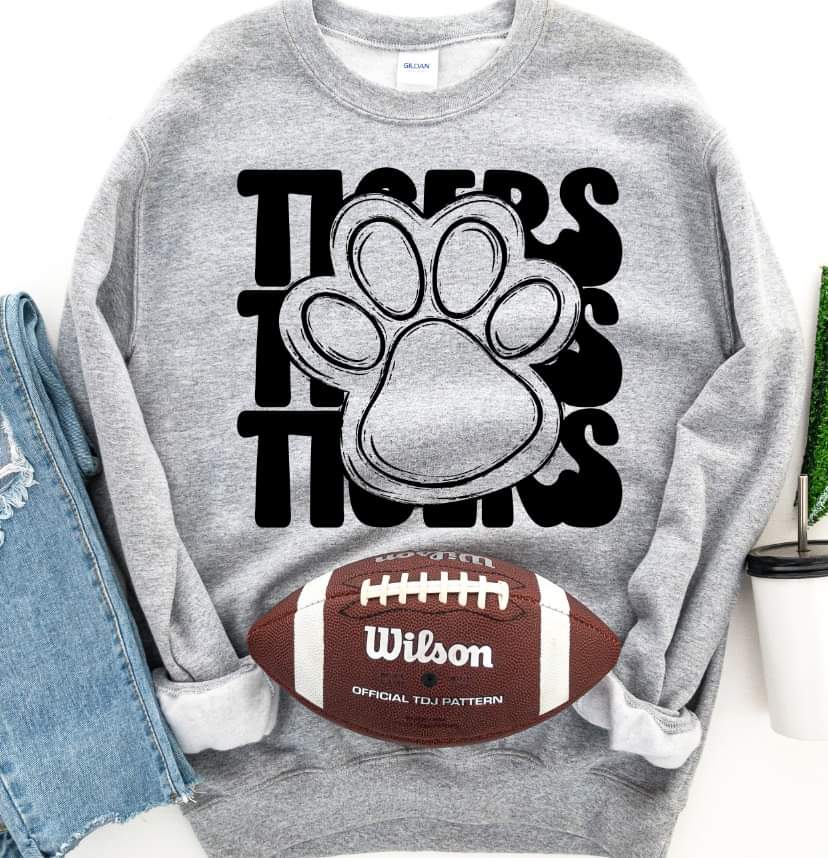 Tigers (3 stacks) stacked black mascot DTF TRANSFER