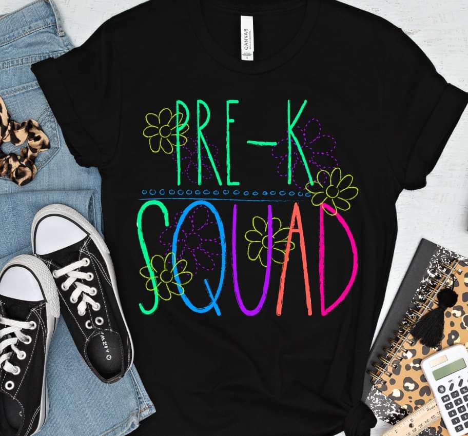 Pre-k squad florals bright colors DTF TRANSFER