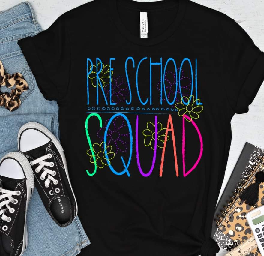 Pre school squad florals bright colors DTF TRANSFER