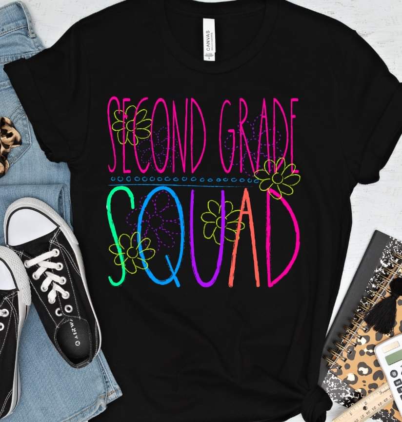 Second grade squad florals bright colors DTF TRANSFER