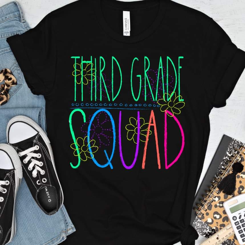 Third grade squad florals bright colors DTF TRANSFER