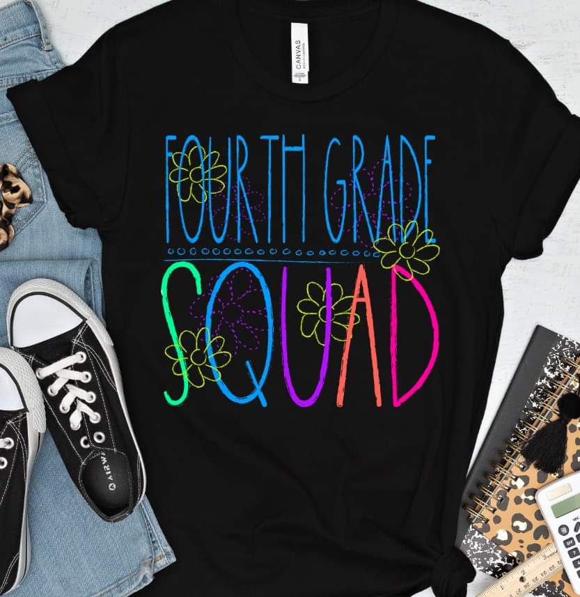 Fourth grade squad florals bright colors DTF TRANSFER