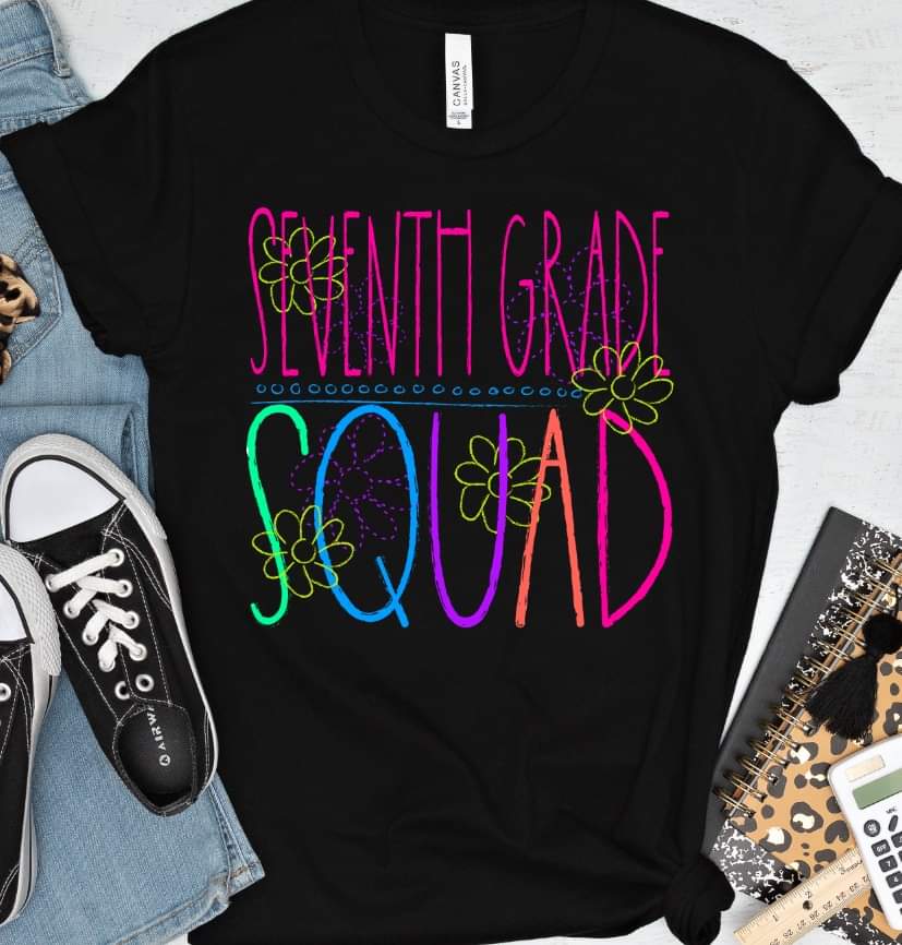 Seventh grade squad florals bright colors DTF TRANSFER