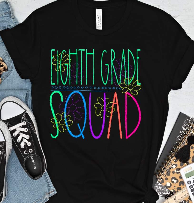 Eighth grade squad florals bright colors DTF TRANSFER