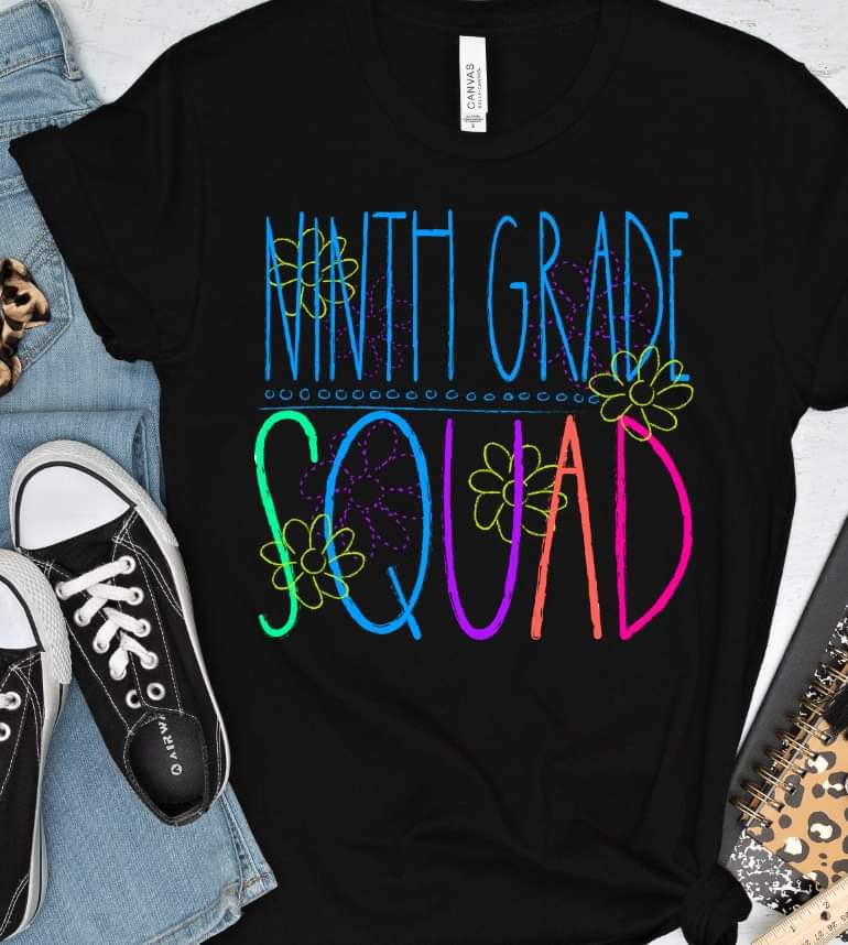 Ninth grade squad florals bright colors DTF TRANSFER