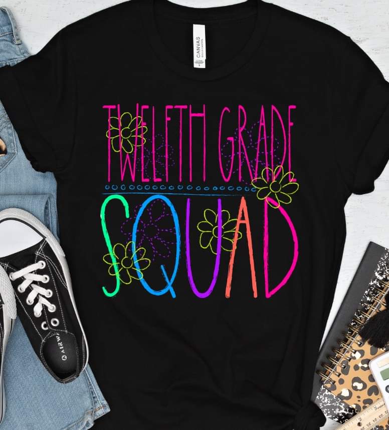 Twelefth grade squad florals bright colors DTF TRANSFER