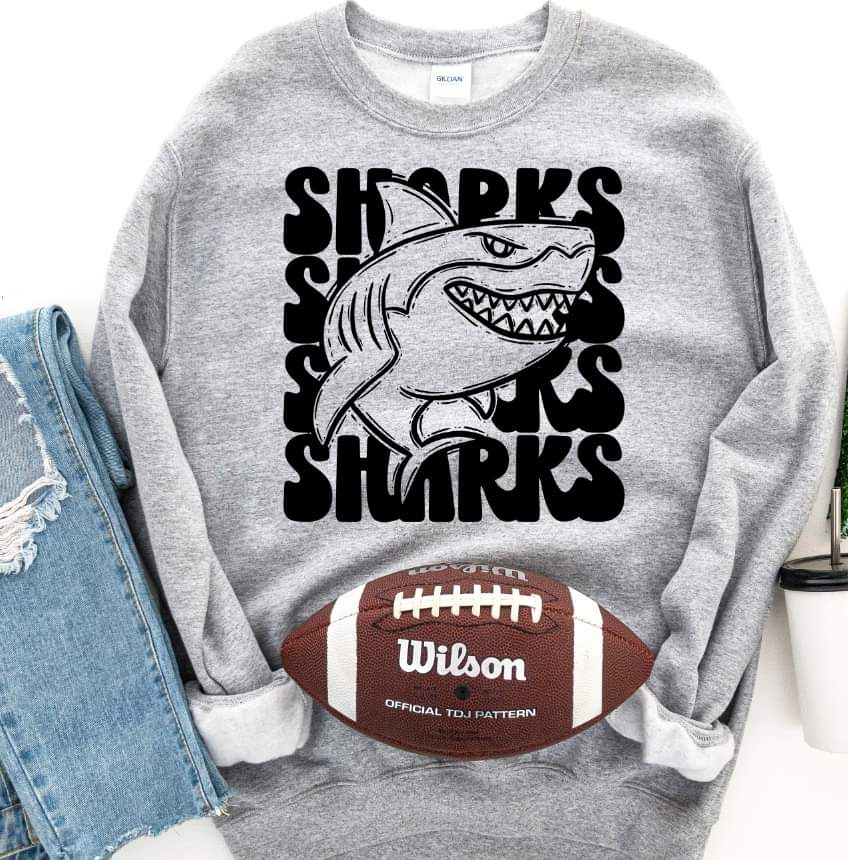 Sharks (4) stacked black DTF TRANSFER