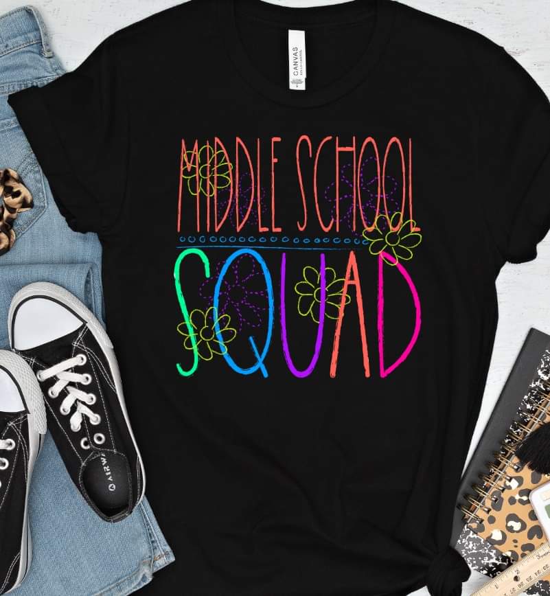Middle school squad florals bright colors DTF TRANSFER