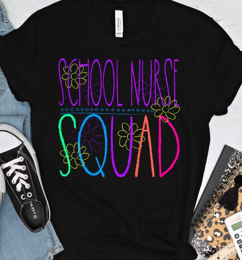 School nurse squad florals bright colors DTF TRANSFER