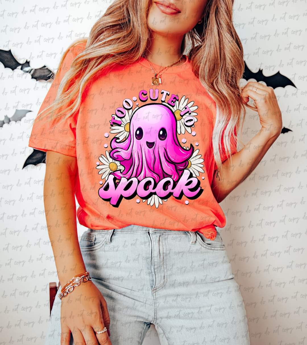 Too cute to spook pink ghost DTF TRANSFER