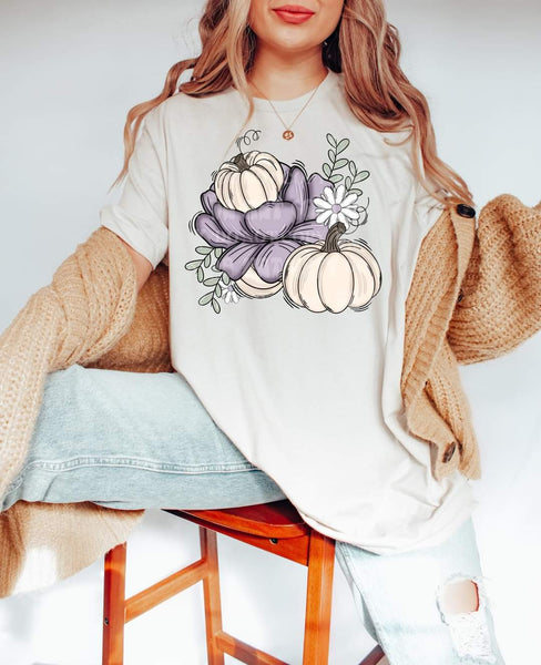 White pumpkins purple flower DTF TRANSFER