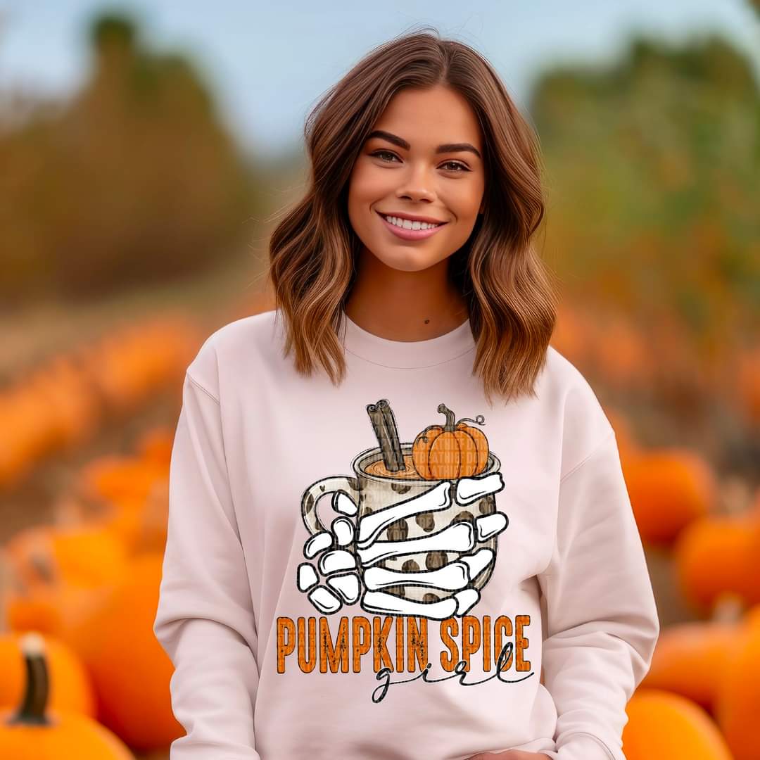Pumpkin spice girl (leopard cup skellie hand) 2266 DTF Transfer