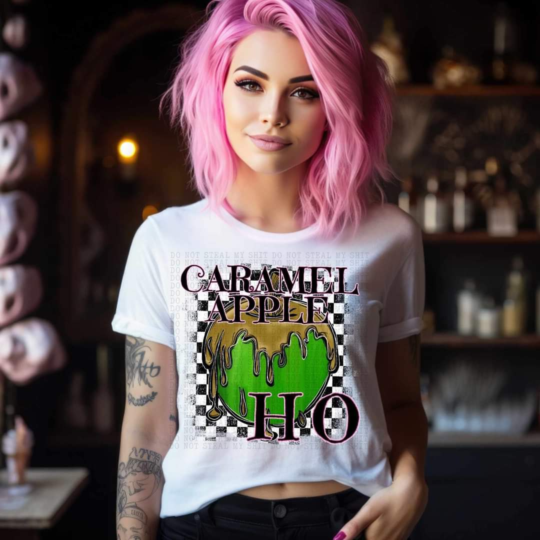 Caramel apple ho (checkered background) 663 DTF TRANSFER