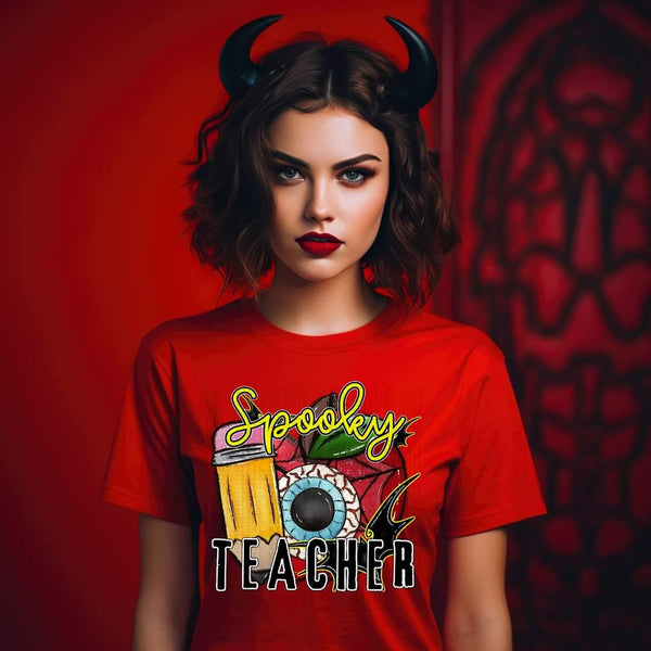 Spooky teacher (pencil, apple, eyeball) 697 DTF TRANSFER