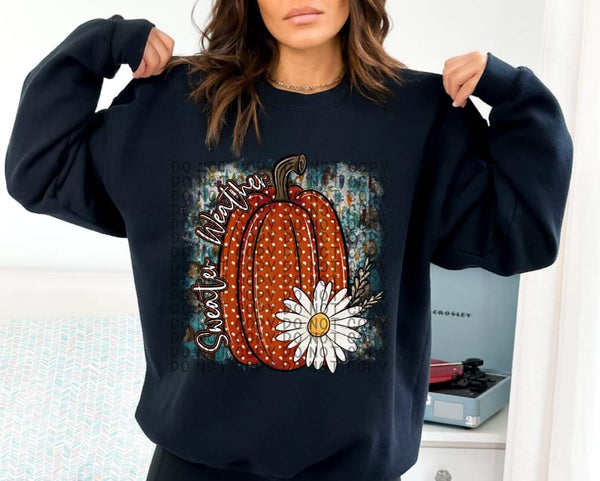 Sweater weather polka dot pumpkin with daisy DTF TRANSFER