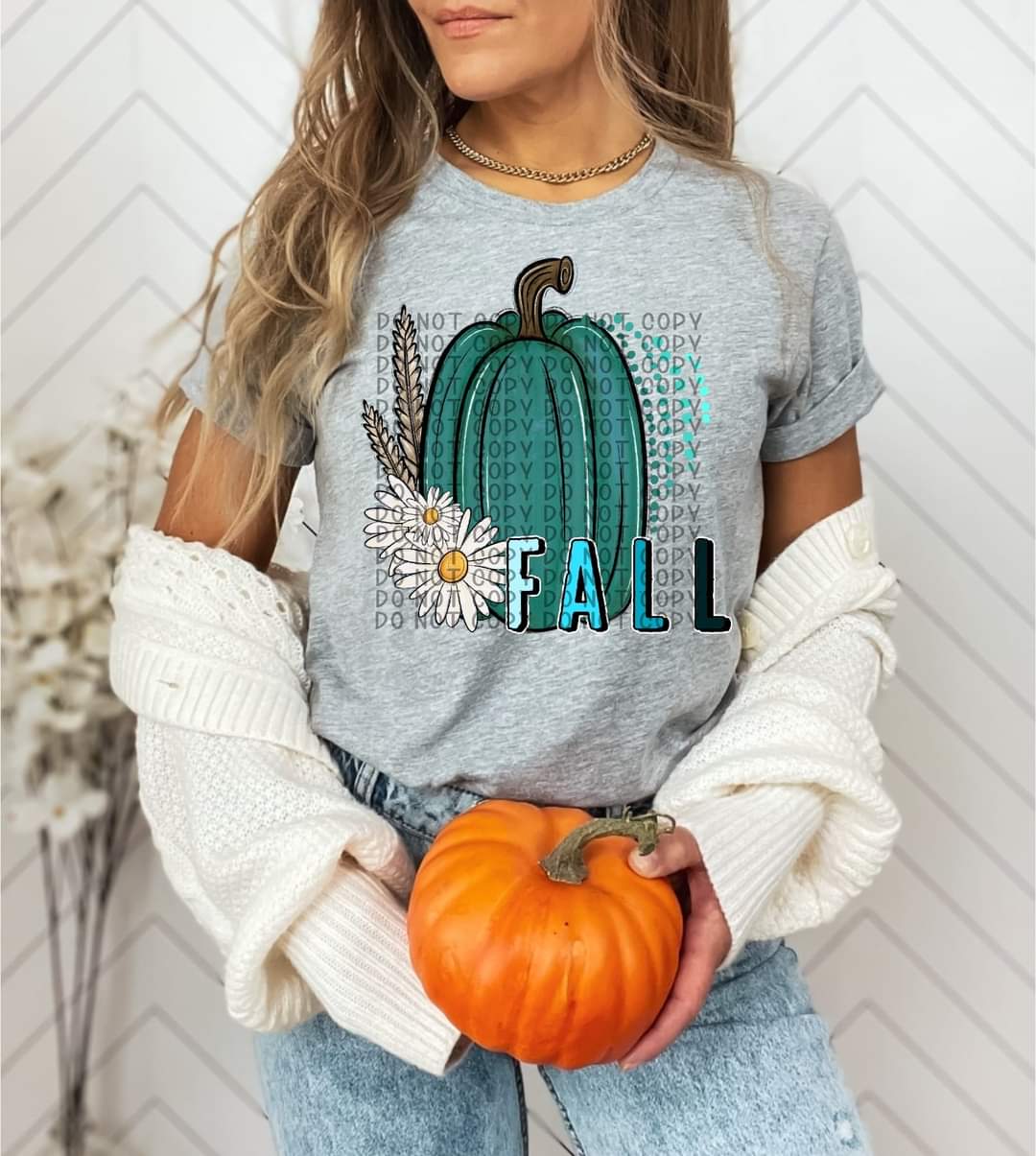 Fall (teal pumpkin with daisies) DTF TRANSFER