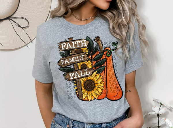 Faith family fall sign with sunflower and pumpkin 645 DTF TRANSFER