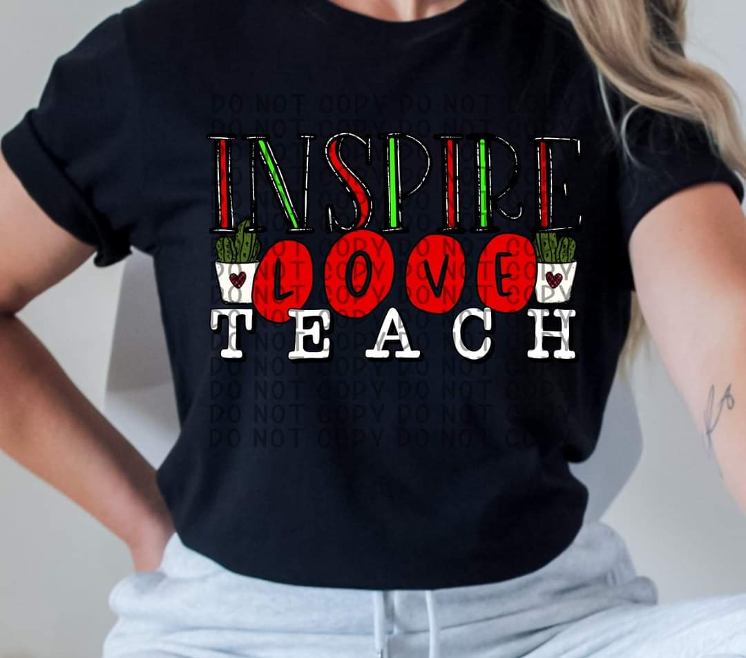 Inspire love teach (red, green, white with cactus) DTF TRANSFER