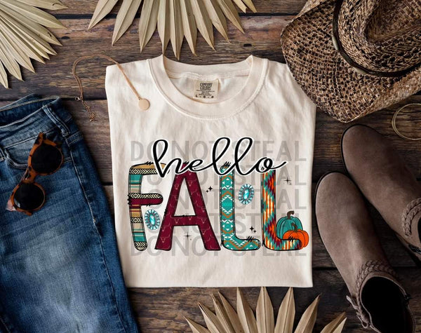 Hello fall western filled letters 638 DTF TRANSFER