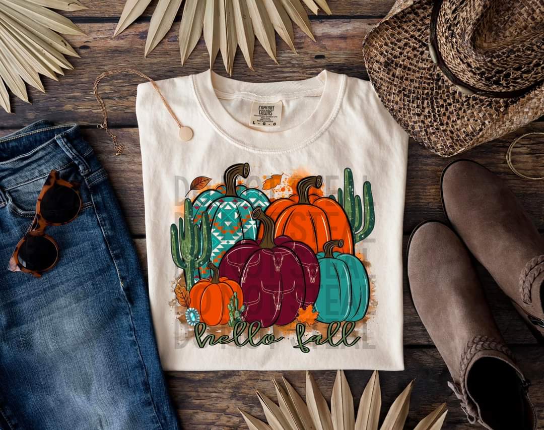 Hello fall western pumpkins 639 DTF TRANSFER