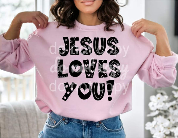 Jesus loves you black 591 DTF TRANSFER