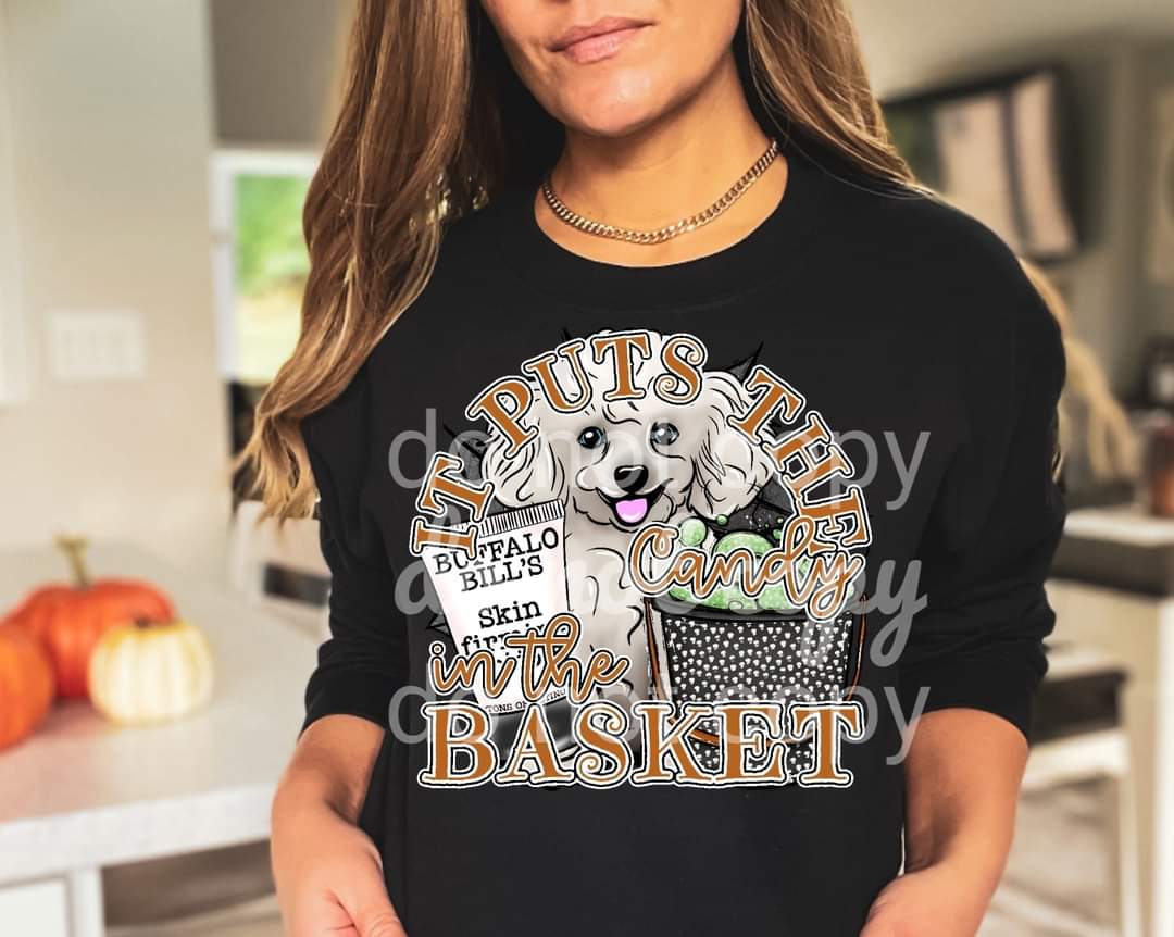 It puts the candy in the basket (puppy) 611 DTF TRANSFER