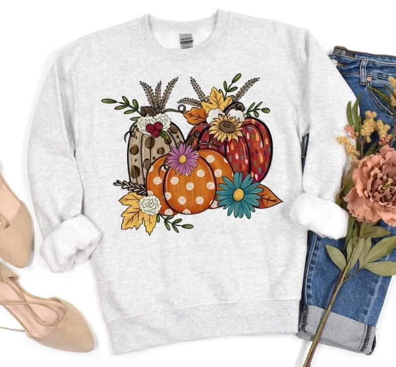 Pumpkin trio with florals (s&g) DTF TRANSFER