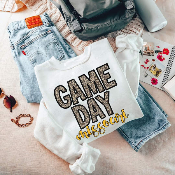 Game Day Missouri Embroidery Black Yellow Leopard 7560 DTF transfer