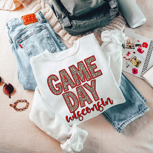 Game Day Wisconsin Embroidery Red Leopard 7570 DTF transfer