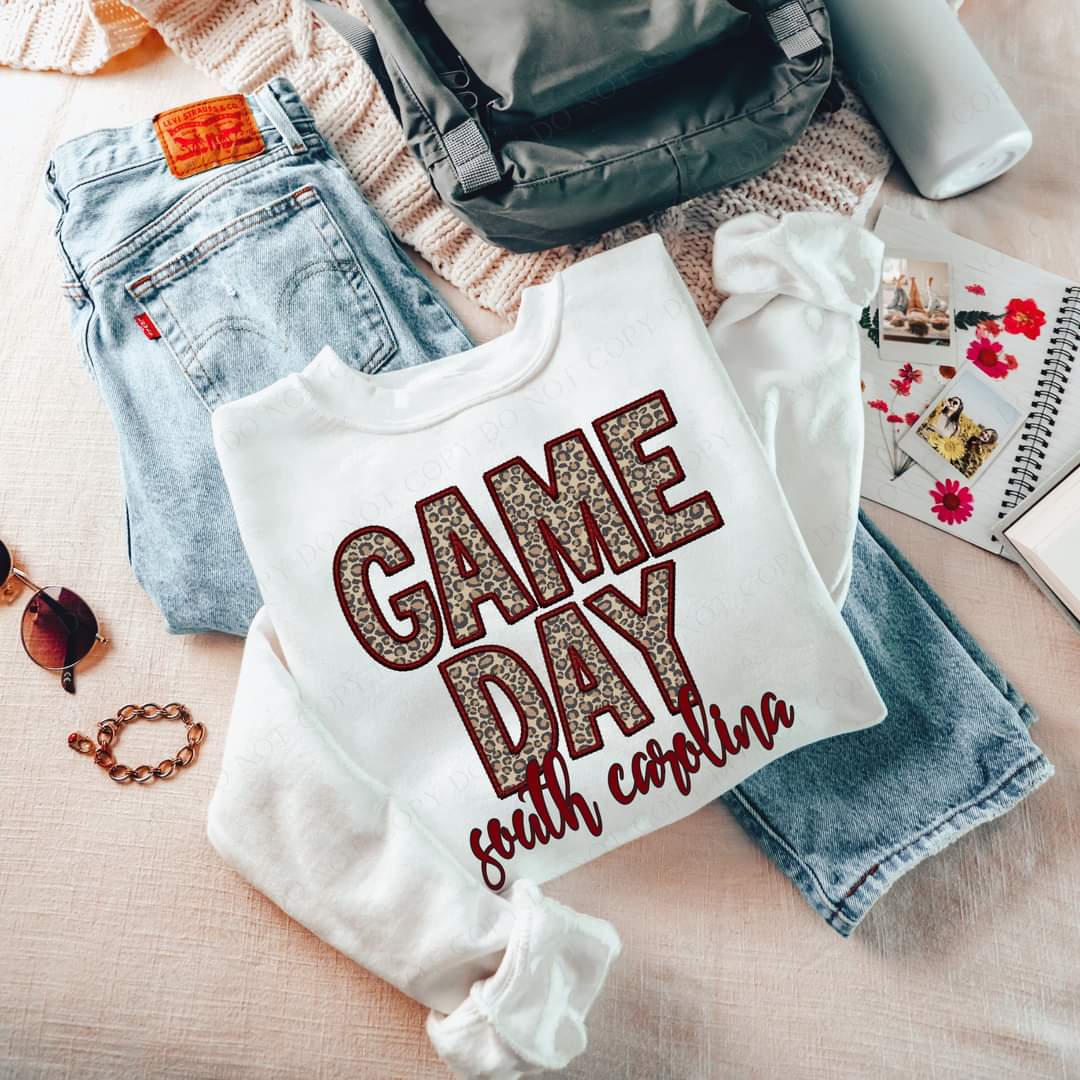 Game Day South Carolina Embroidery Maroon Leopard 7567 DTF transfer