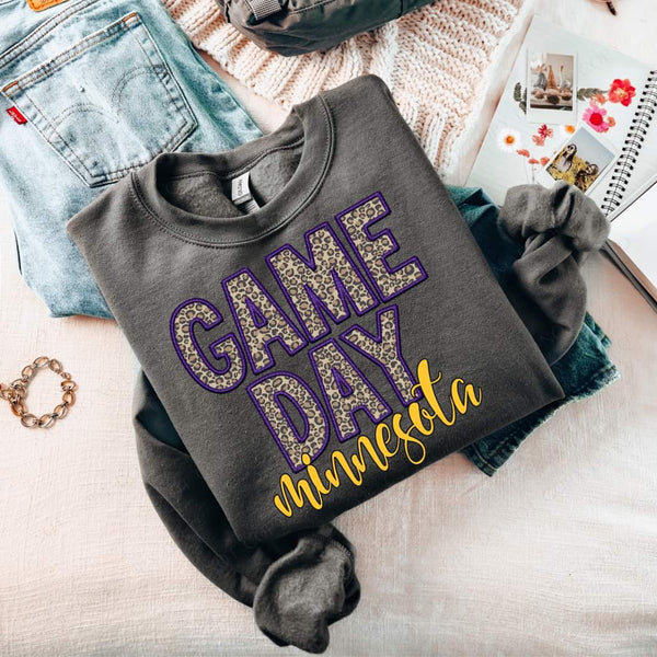 Game Day Minnesota Embroidery Purple Yellow Leopard 7558 DTF transfer