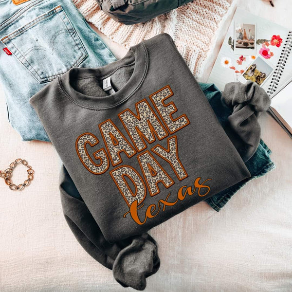 Game Day Texas Embroidery Burnt Orange Leopard 7568 DTF transfer