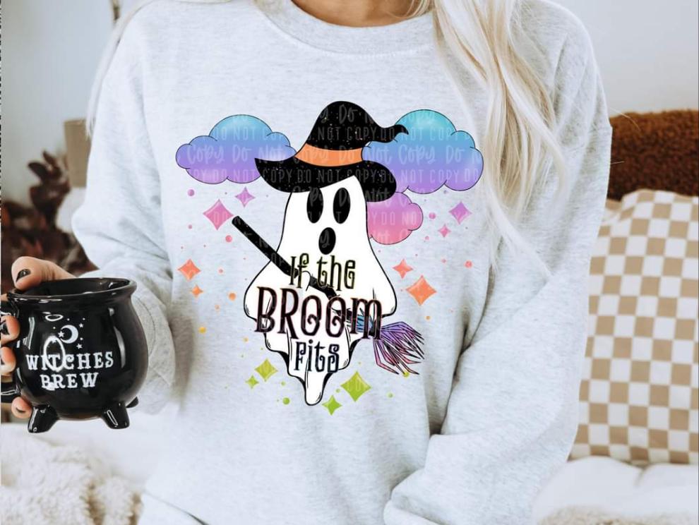 If the broom fits (ghost with colorful clouds) 2526 DTF TRANSFER
