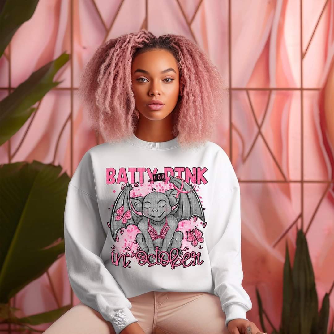 Batty for pink in october 2689 DTF TRANSFER