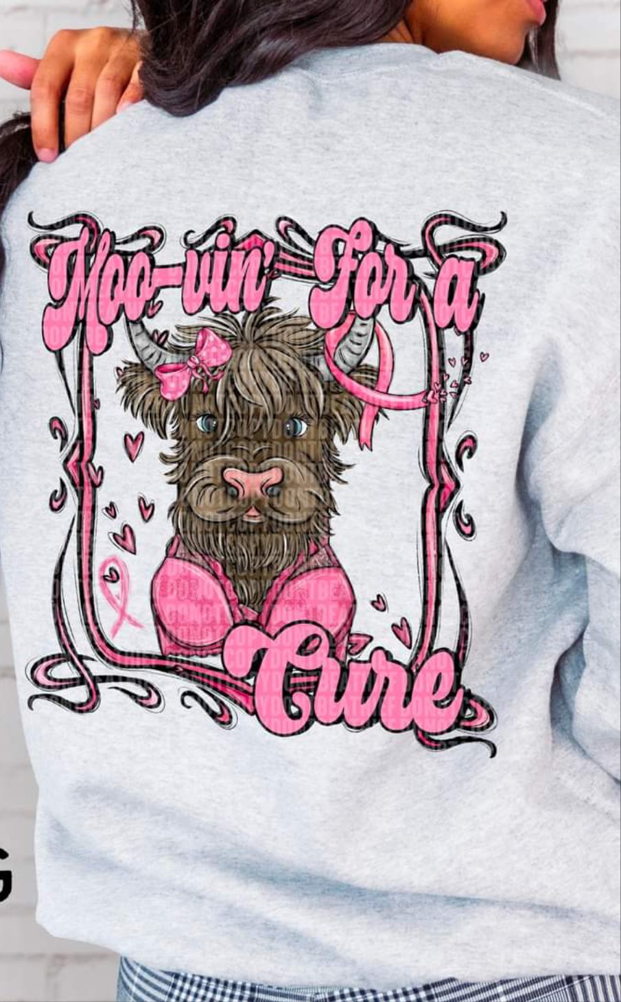 Moo-vin for a cure shaggy cow 2691 DTF TRANSFER