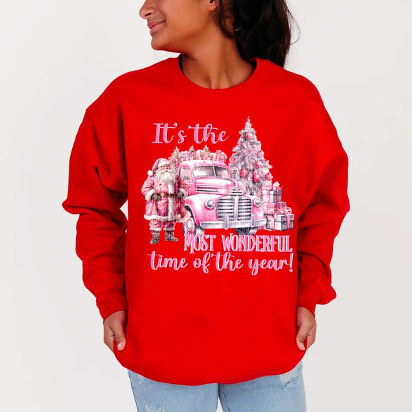 It's the most wonderful time of the year pink truck tree and Christmas items DTF TRANSFER