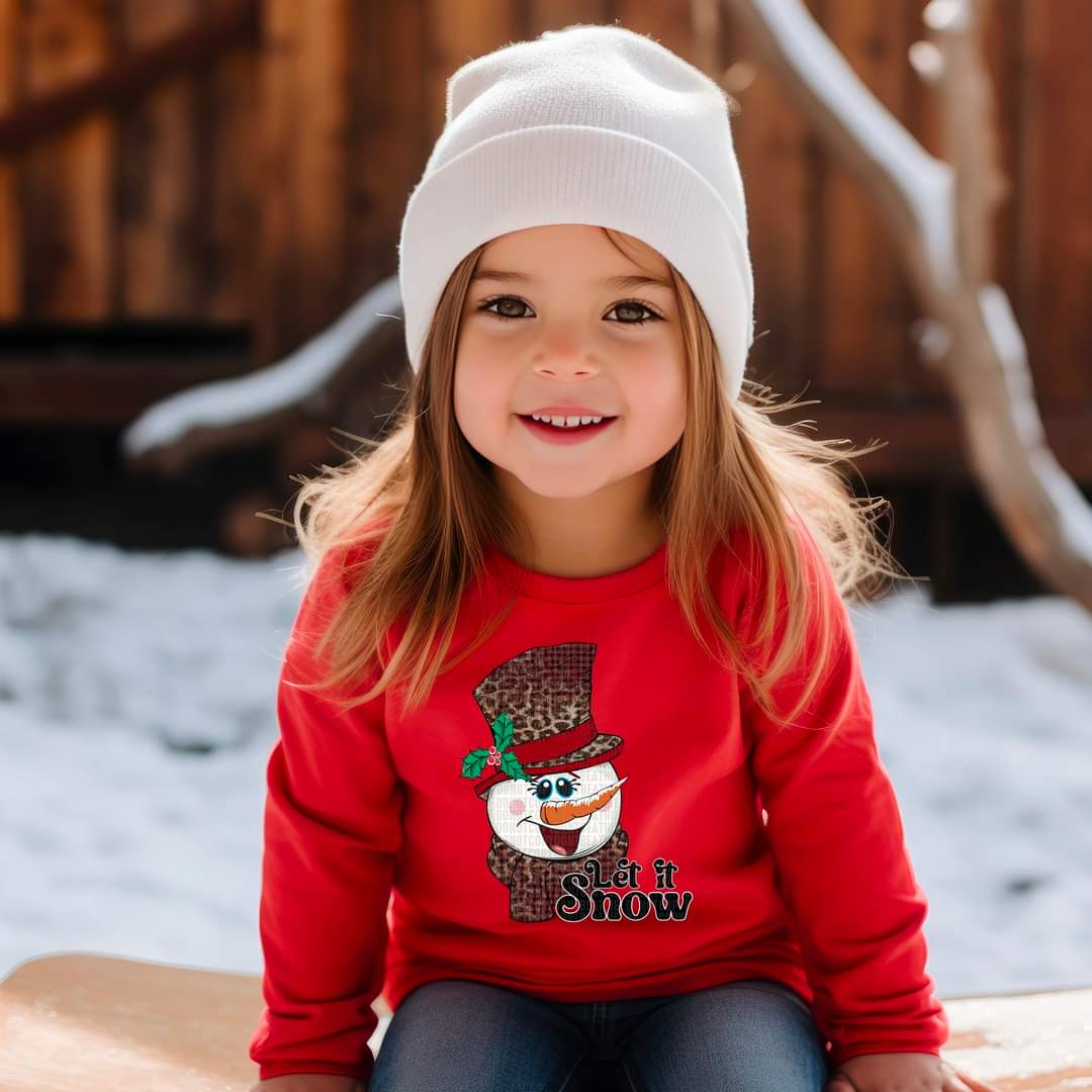 Let it snow snowman leopard hat DTF TRANSFER