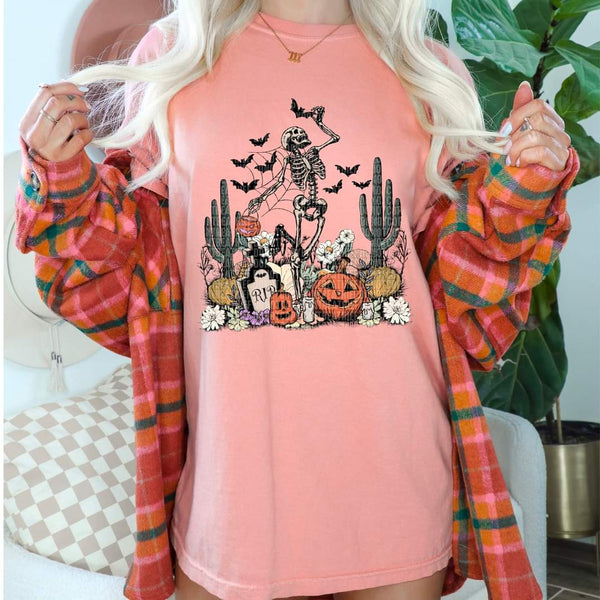 Dancing skellie pumpkins and cactus DTF TRANSFER