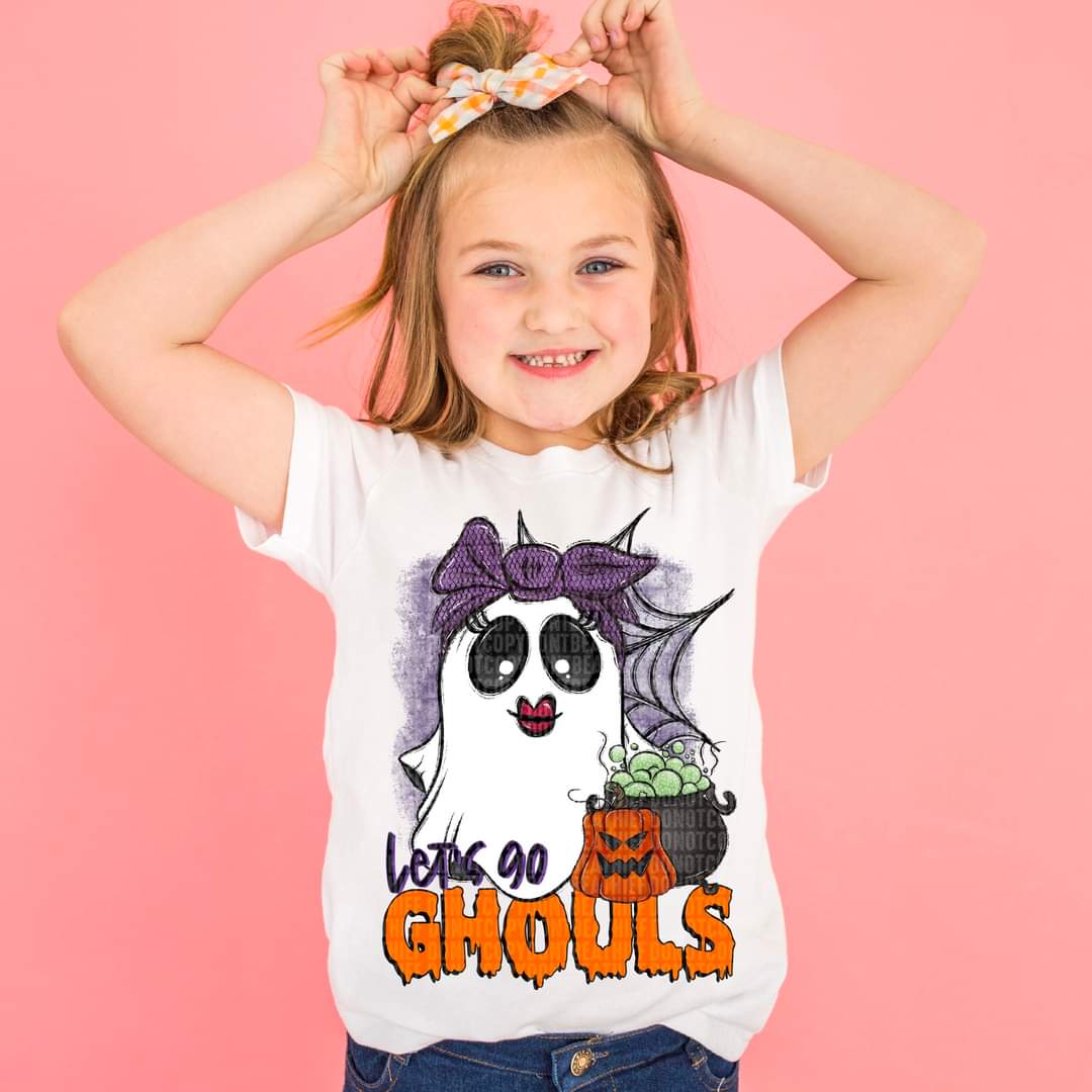 Let'a go ghouls ghost purple bow DTF TRANSFER