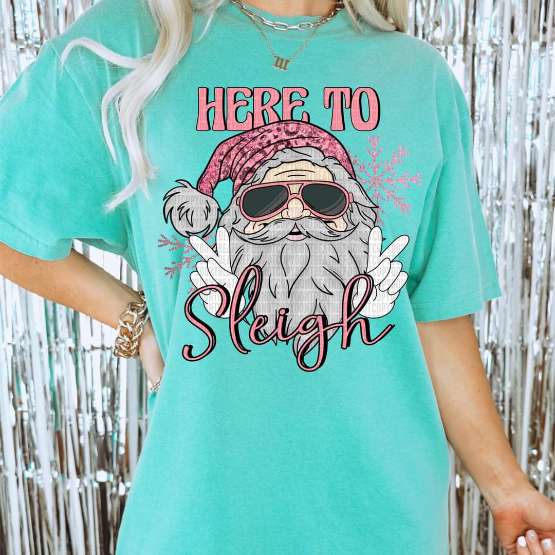Here to sleigh pink santa DTF TRANSFER