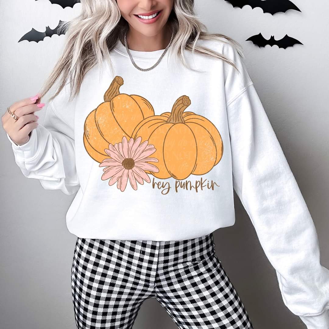 Hey pumpkin (pumpkins with pink daisy) DTF TRANSFER