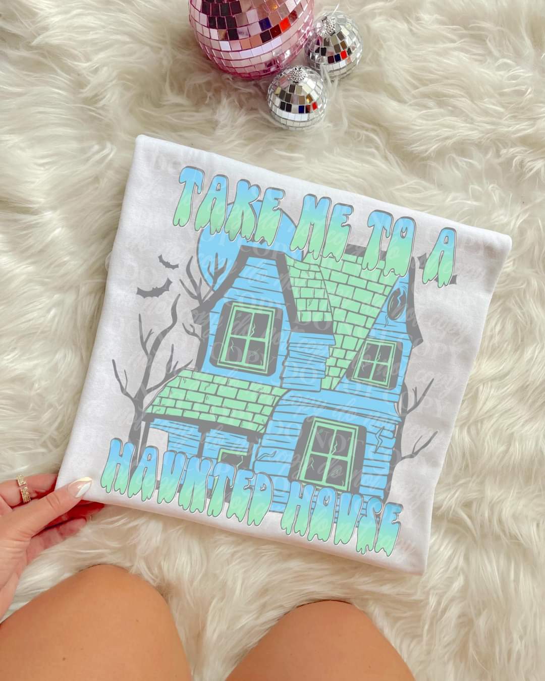 take me to a haunted house (green and blue house) 9188 DTF TRANSFER