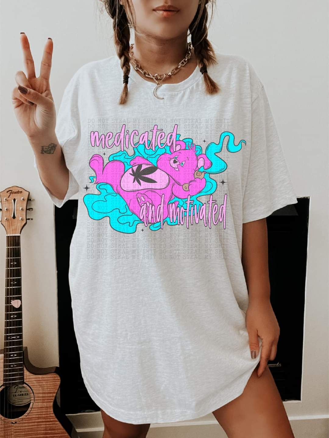 medicated and motivated (bear on blanket) 9213  DTF TRANSFER